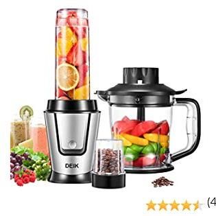 Frullatore, DEIK Frullatori per Frullati e Smoothie, Frullatore Tritatutto Multifunzione, Robot da Cucina e Chopper, Multifunzione 3 in 1 per Frullati, Macinini, Salse e Carne Macinata, Argento