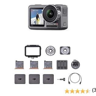 DJI Osmo Action Cam - Camera Digitale con Doppio Display, Resistente all'Acqua fino a 11m, Stabilizzazione Integrata, Foto e Video in 4K HDR a 100 Mbps, Comando Vocale, Kit di Accessori Incluso - Nero