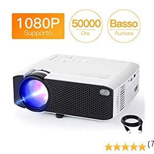 APEMAN Mini Proiettore Portatile Cellulare Home Theater, 4000 Lumen LED Videoproiettore Full HD 1080P Basso Rumore Doppio Altoparlante 50000 Ore, Supporto Laptop / TV Box / Telefono / PS4